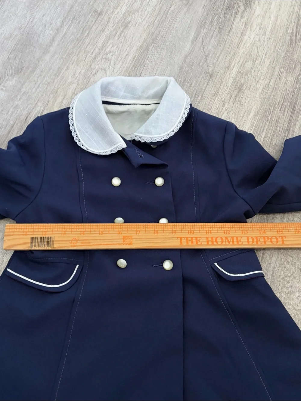 VTG Girls Over Coat Lace Trim Collar Pearl Button Sailor Nautical Navy Size 4